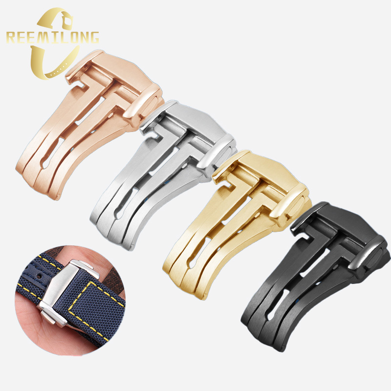 Watches Omega - Edelstahl-Uhrenfaltschließe 18 20mm Silber Schwarz Roségold