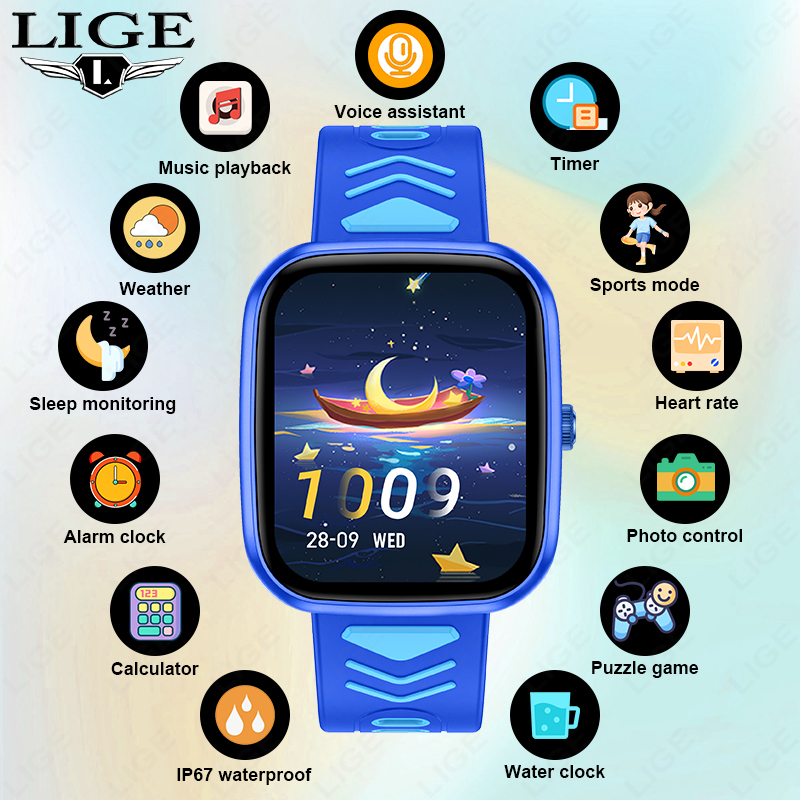 Smartwatch Watches Gift For Boys On Birthday - LIGE Kinder-Smartwatch, wasserdicht, mit Touchscreen, Bluetooth-Anruf,