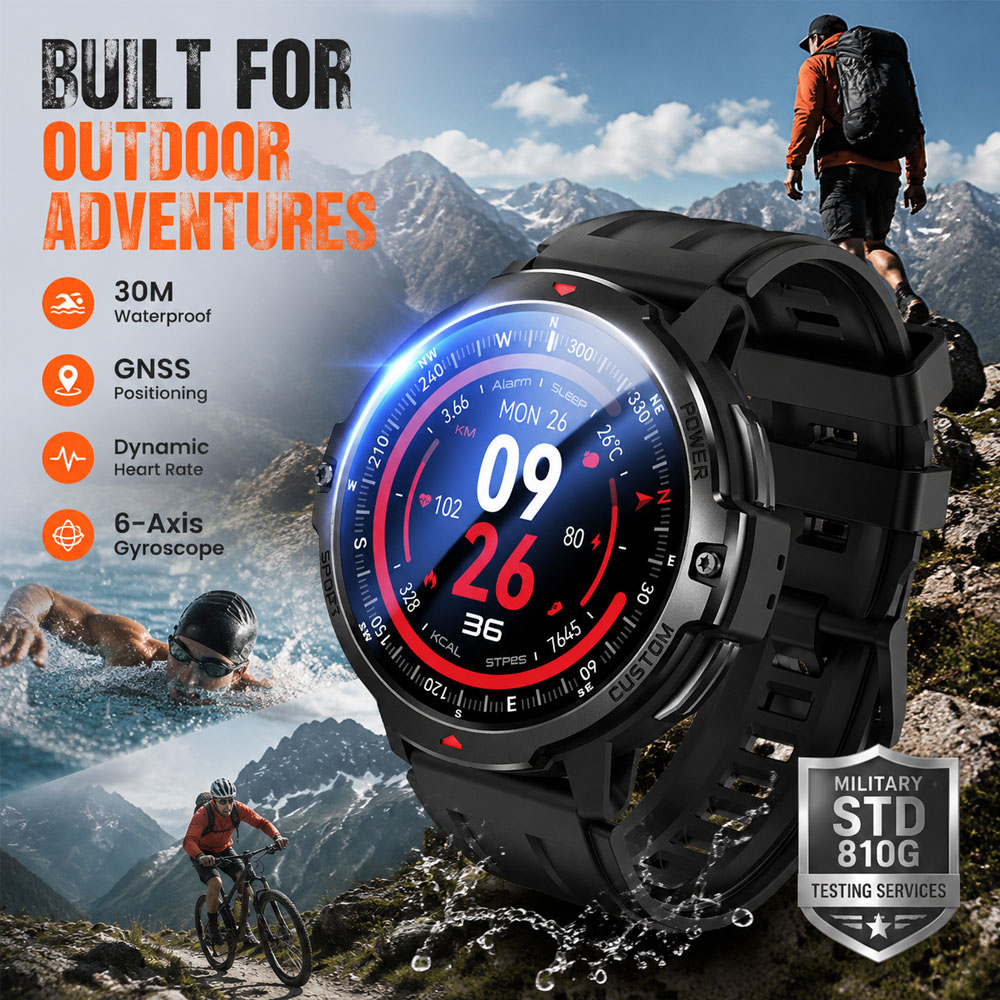 Smartwatch Timex Watches For Women - NEUE 6-Achsen-Gyroskop-Militär-GPS-Smartwatch, 3ATM wasserdicht, Herzfrequenzmessung, Smartwatches