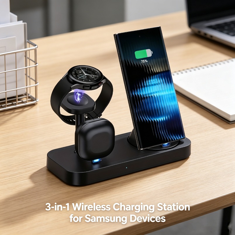 Watches Smartwatch Samsung - 3-in-1 Kabelloses Ladegerät Doppelspulen-Schnellladestation Rutschfester Sicherer
