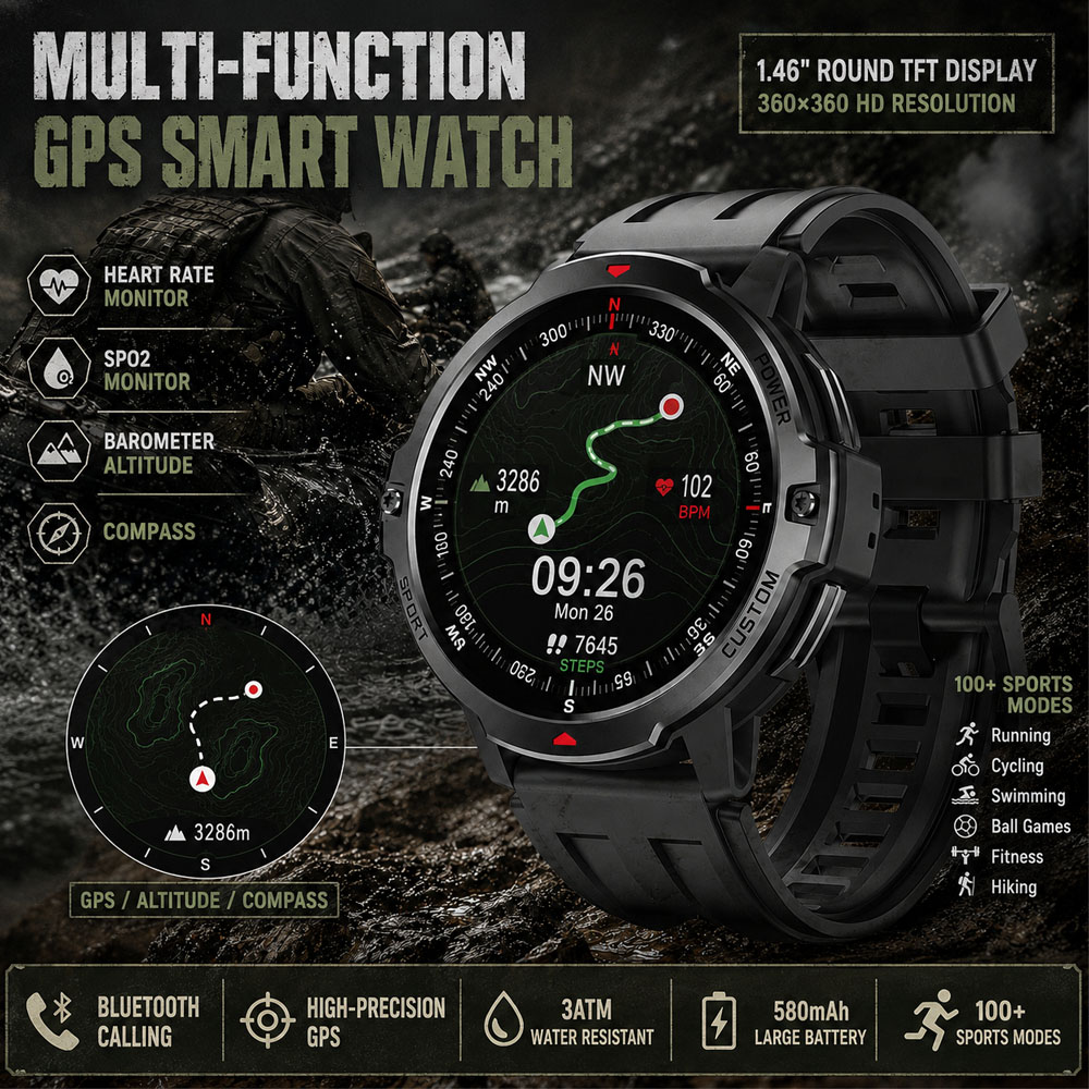 NEUE 1,46 Zoll Militär-GPS-Sma – Smartwatch Timex Watches For Women Bewertung und Preis